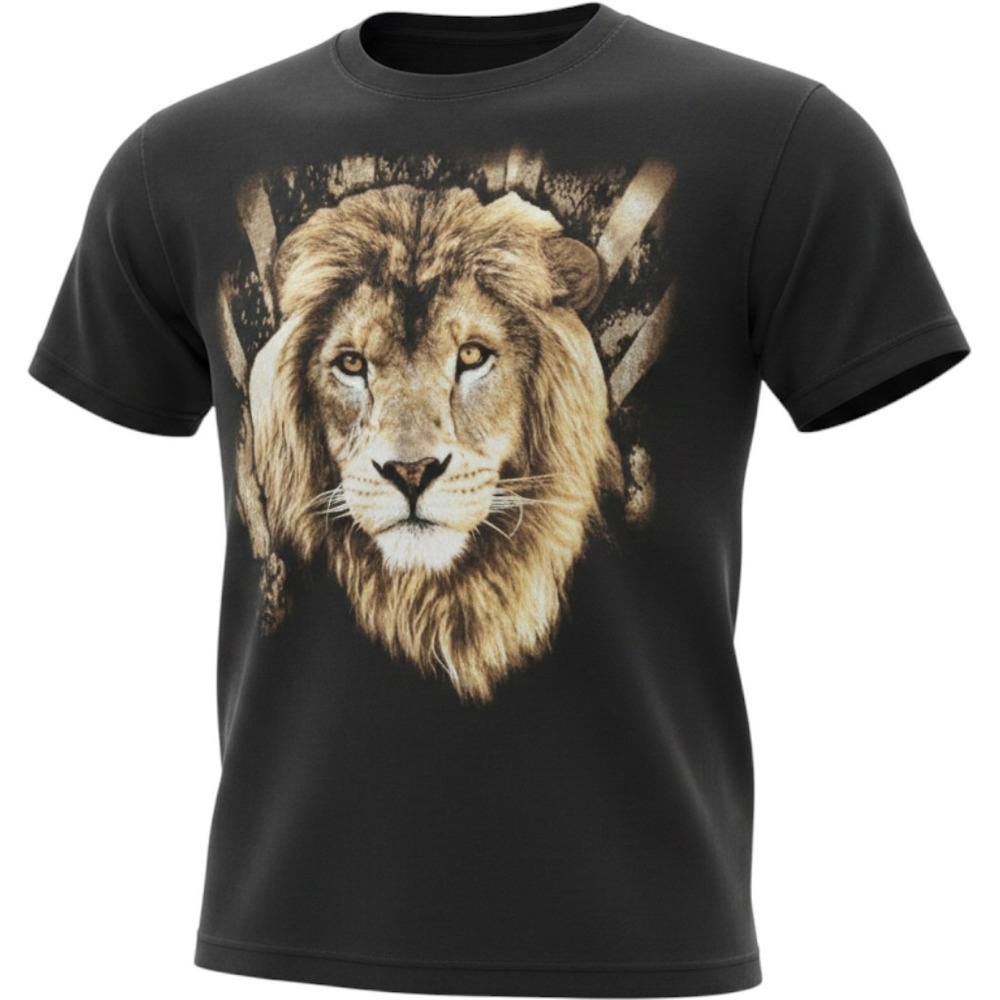 AAA NOS VTG Mens Black Lion Graphic T-Shirt Short Sleeve Crew Neck Tee Wildlife